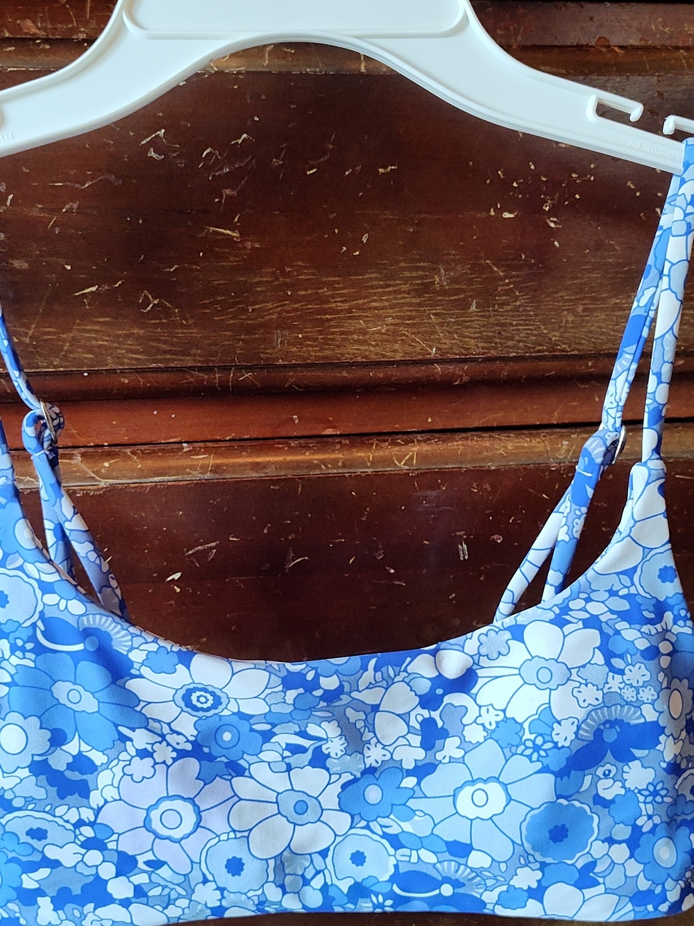 Girls Blue Floral Bikini Top - Comfortable Stretch Swimwear